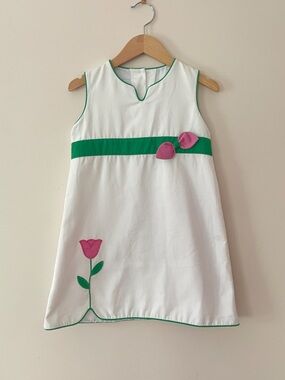 LITTLE ENGLISH EUC Tulip Appliqué Palm Beach Vintage Prep Shift Dress